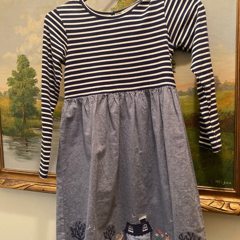 Striped Navy and Chambray dress with spring patches